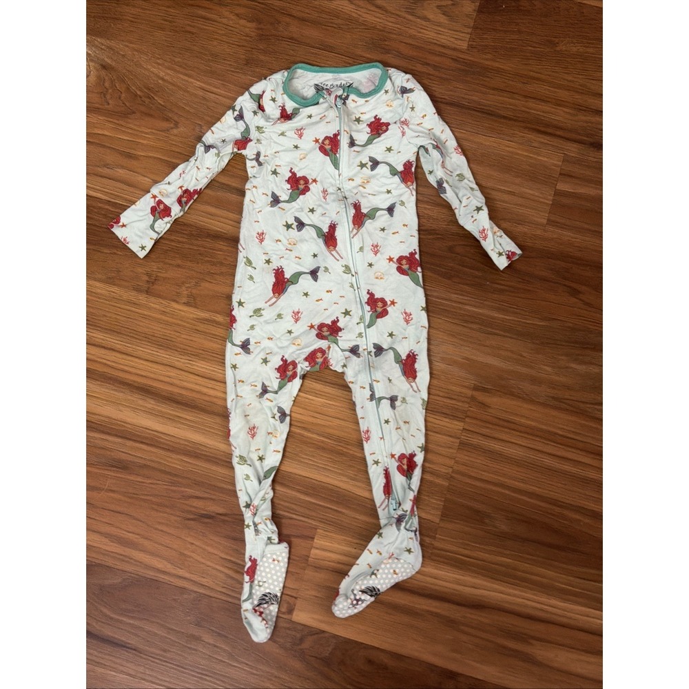 Free Birdees Baby Girls 6-12 Months Bamboo Mermaid Starfish Footed Sleeper PJ